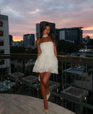 Simple A line White Strapless Short Lace Homecoming Dress Summer Hoco Dresses Cocktail Dress With Scarf HZ1214