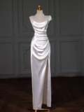 Simple Wedding Dress Sheath Straps Satin White Long Wedding Dresses Bridal Gowns HZ1214