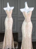 Rustic Wedding Dress Mermaid Sweetheart Lace Satin Champagne Long Wedding Dresses Bridal Gowns HZ1214