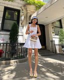 Simple A line Square Neck White Short Homecoming Dress Summer Hoco Dresses Cocktail Dress With Scarf HZ1214