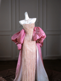 Pretty Mermaid Strapless Sequin Beads Champagne Long Prom Dress Party Dress Graduation Dresses With Cape HZ1214