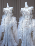 Pretty Bridal Gown Mermaid Strapless White Long Wedding Dresses Modest Bridal Gowns HZ1214