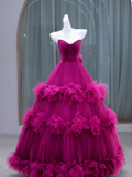 Elegant Ball Gown Sweetheart Tulle Long Prom Dress Party Dress Graduation Dresses HZ1214