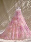 Gorgeous Ball Gown Strapless Light Pink Floral Tulle Long Prom Dress Party Dress Graduation Dresses HZ1214
