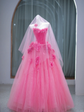 Gorgeous Ball Gown Sweetheart Hot Pink Floral Tulle Long Prom Dress Party Dress Graduation Dresses HZ1214