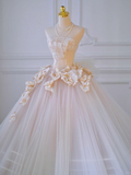 Pretty Wedding Dress Ball Gown Strapless Tulle Floral Long Wedding Dresses Bridal Gowns HZ1214