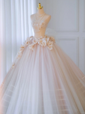 Pretty Wedding Dress Ball Gown Strapless Tulle Floral Long Wedding Dresses Bridal Gowns HZ1214