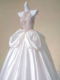 Romantic Bridal Gown Ball Gown High Neck White Wedding Dresses Minimalist Bridal Gowns HZ1214