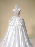 Romantic Bridal Gown Ball Gown High Neck White Wedding Dresses Minimalist Bridal Gowns HZ1214