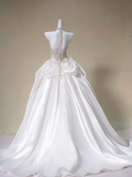 Romantic Bridal Gown Ball Gown High Neck White Wedding Dresses Minimalist Bridal Gowns HZ1214