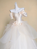 Modest Wedding Dress Ball Gown Off The Shoulder White Satin Long Wedding Dresses Brides Dress Bridal Gowns HZ1214