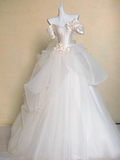 Modest Wedding Dress Ball Gown Off The Shoulder White Satin Long Wedding Dresses Brides Dress Bridal Gowns HZ1214