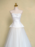 Rustic Wedding Dress Ball Gown Strapless White Tulle Long Wedding Dresses Bridal Gowns HZ1214