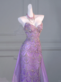 Gorgeous Mermaid Sweetheart Lilac Slit Sequin Long Prom Dress Party Dress Graduation Dresses With Cape HZ1214