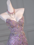 Gorgeous Mermaid Sweetheart Lilac Slit Sequin Long Prom Dress Party Dress Graduation Dresses With Cape HZ1214