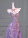 Gorgeous Mermaid Sweetheart Lilac Slit Sequin Long Prom Dress Party Dress Graduation Dresses With Cape HZ1214