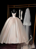 Rustic Wedding Dress Ball Gown Sweetheart Satin Light Pink Long Wedding Dresses Bridal Gowns HZ1214