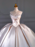 Rustic Wedding Dress Ball Gown Sweetheart Satin Light Pink Long Wedding Dresses Bridal Gowns HZ1214