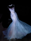 Gorgeous Mermaid Spaghetti Straps Sequin Long Prom Dress Party Dress Graduation Dresses With Bow-knot HZ1214