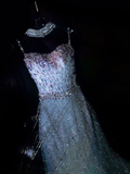 Gorgeous Mermaid Spaghetti Straps Sequin Long Prom Dress Party Dress Graduation Dresses With Bow-knot HZ1214