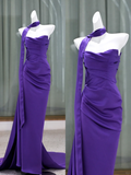 Gorgeous Mermaid Strapless Grape 23rd Birthday Dress Prom Dress Birthday Outfits With Ribbon For Women HZ1214
