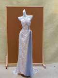 Gorgeous Mermaid Halter Silver Sequin Long Prom Dress Party Dress Graduation Dresses HZ1214