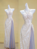 Gorgeous Mermaid Halter Silver Sequin Slit Long Prom Dress Party Dress Graduation Dresses HZ1214