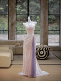 Gorgeous Mermaid Halter Silver Sequin Slit Long Prom Dress Party Dress Graduation Dresses HZ1214