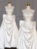 Pretty Wedding Dress Sheath Strapless Satin Ivory Long Wedding Dresses Bridal Gowns HZ1214