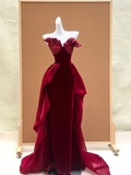 Gorgeous Mermaid Sweetheart Burgundy Velvet 23rd Birthday Dress Prom Dress Birthday Outfits For Women HZ1214