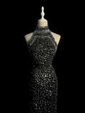 Vintage Sheath High Neck Sequin Long Evening Party Gowns Formal Dresses Prom Dresses HZ1214