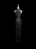Vintage Sheath High Neck Sequin Long Evening Party Gowns Formal Dresses Prom Dresses HZ1214