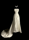 Vintage Wedding Dress A line Strapless White Satin Long Wedding Dresses Retro 1970s Bridal Gowns HZ1214