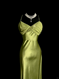 Vintage Sheath Spaghetti Straps Green Long Evening Party Gowns Formal Dresses Prom Dresses HZ1214