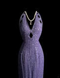 Vintage Mermaid Halter Sequin Lilac Backless Long Prom Dress Party Dress Graduation Dresses HZ1214