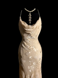 Vintage Mermaid Spaghetti Straps Champagne Lace Long Prom Dress Party Dress Graduation Dresses HZ1214