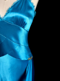 Vintage A line Straps Blue Satin Prom Dress Party Dress Graduation Dresses HZ1214