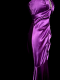Vintage Mermaid Halter Satin Grape Satin Pleated Long Prom Dress Party Dress Graduation Dresses HZ1214