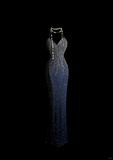 Pretty Mermaid Halter Navy Blue Sequin Backless Long Night Dinner Evening Dresses Formal Summer Wedding Guest Dresses Wedding Guest Outfits HZ1214