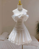 Cute A line Off The Shoulder White Chiffon Summer Homecoming Dress Hoco Dress Mini 16th Birthday Outfit Cocktail Dresses HZ1121