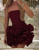 Sexy Sheath Strapless Burgundy Satin Short Homecoming Dress Summer Hoco Dresses Cocktail Dress Birthday Outfits HZ1214