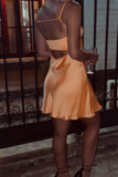 Simple Sheath Straps Orange Short Homecoming Dress Summer Hoco Dresses Cocktail Dress Birthday Outfits HZ1214