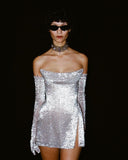 Sexy Sheath Strapless Silver Sequin Short Homecoming Dress With Gloves Summer Hoco Dresses Cocktail Dress Birthday Outfits HZ1214