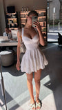 Sexy A line Straps White Lace Short Homecoming Dress Summer Hoco Dresses Cocktail Dress Birthday Outfits HZ1214