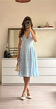Cute A line Halter Blue Summer Knee Length Holiday Dress Hoco Dress 18th Birthday Outfit Cocktail Dresses HZ1214