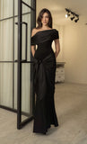 Pretty Sheath Off The Shoulder Black Satin Prom Dresses Formal Summer Wedding Guest Dresses Wedding Guest Outfits HZ1214