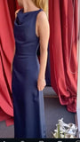 Elegant Sheath Navy Blue Satin Prom Dresses Formal Summer Wedding Guest Dresses Wedding Guest Outfits HZ1214
