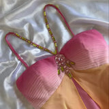 Niulatu A Line Halter Beaded Colorful Chiffon Party Dress Evening Dress HZ0113