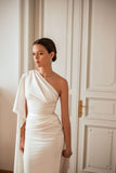 Pretty Mermaid One Shoulder White Party Dresses Formal Summer Wedding Guest Dresses Wedding Guest Outfits HZ1214