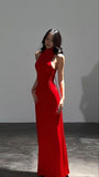 Pretty Sheath High Neck Red Party Dresses Formal Summer Wedding Guest Dresses Wedding Guest Outfits HZ1214